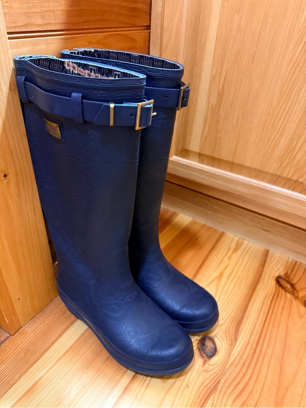 Pendleton Tall Navy Rain Boots with Buckle Detail - Picture 2 of 8